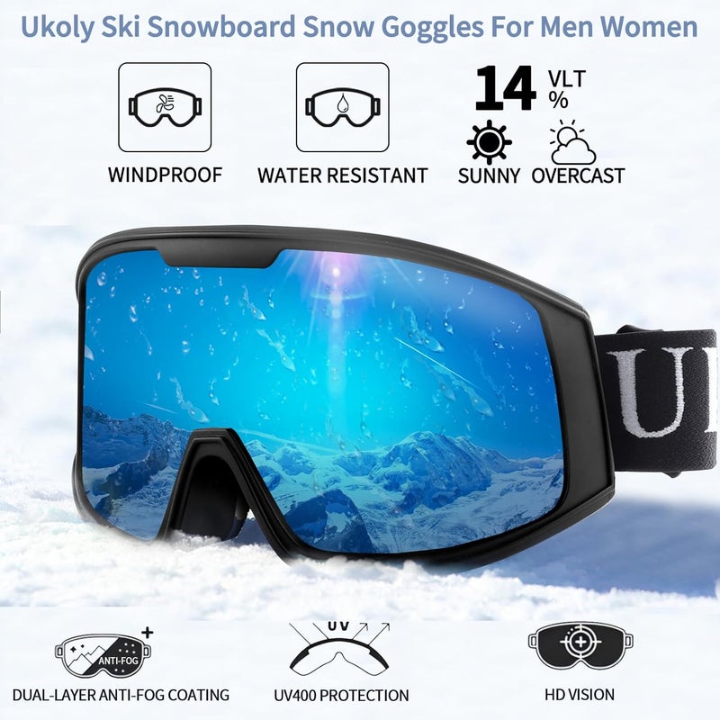 Ukoly Ski/Snowboard Goggles for Men Women, Snow Goggles HD Lens Anti-Fog Coating OTG Design UV400 Protection Windproof - Image 5